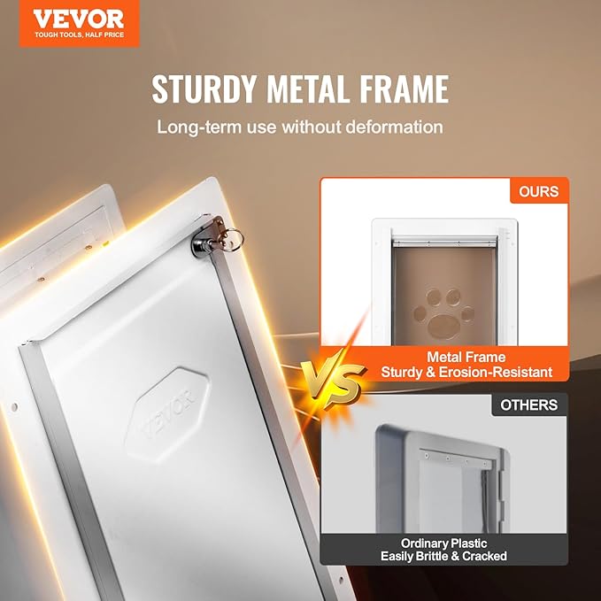 VEVOR 3-Flap Pet Door for Wall, Metal Frame with Lock, Energy-Efficient Insulated Pet Door, Easy to Install in Interior or Exterior Walls, Dog Door for Small Dogs (White-Small)