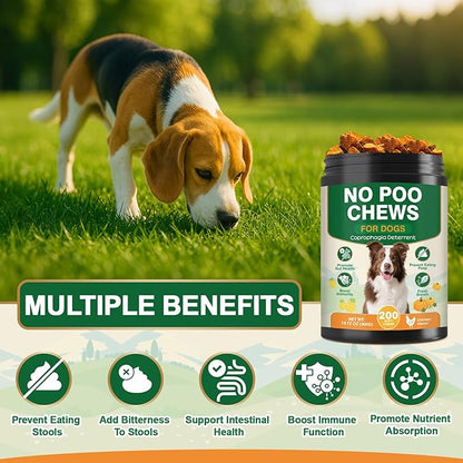 200 Chew No Poo Chews for Dogs-Coprophagia Stool Eating Deterrent-Stop Eating Poop for Canine- Dogs Poop Eat Deterrent Supplement with Probiotics&Digestive Enzymes Breath Aid Support-Chicken