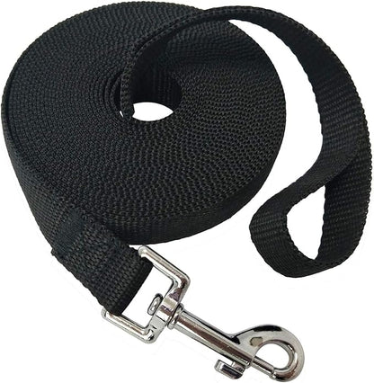 Nylon Training Dog Leash for Small Medium Large Dogs, 15ft 20ft 30ft 50ft Long Leash Dog/Puppy Lead for Obedience Recall Training, Camping (1" x 20ft, Black)
