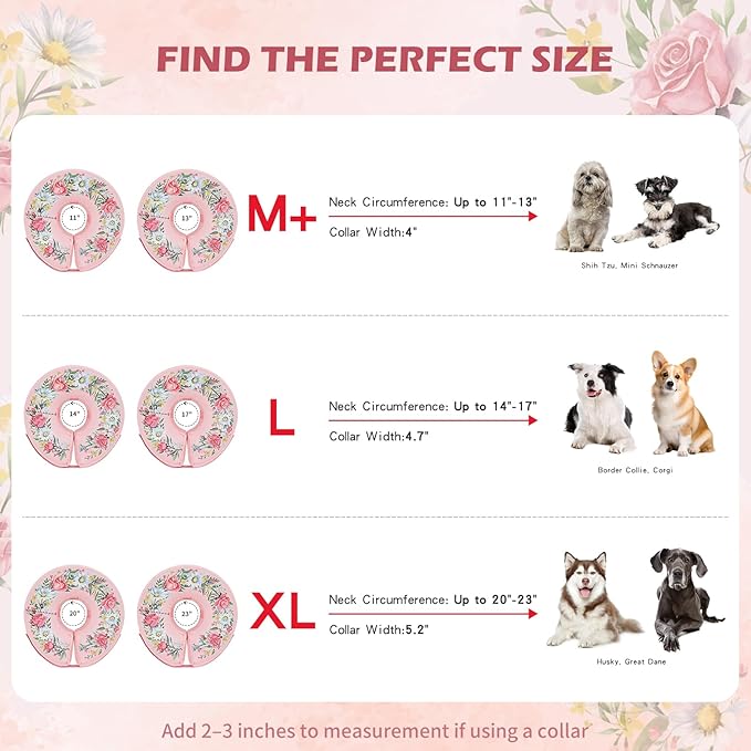 IEUUMLER Inflatable Recovery Dog Cone Collar, Neck Donut Protective ECollar, Adjustable Soft Collar for Dog and Cat After Surgery Prevent from Biting & Licking EU020 Floral Wreath XL