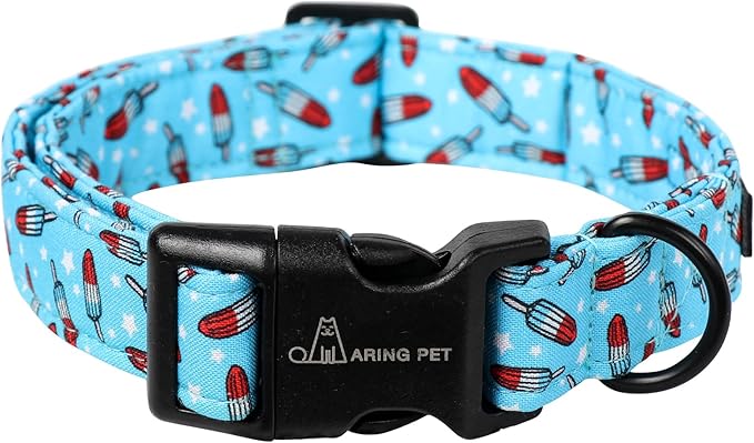ARING PET Summer Dog Collar, Cute Blue Ice Pop Pet Collars with Quick Release Buckle for Puppy Small Medium Large Boy Girl Dogs-M