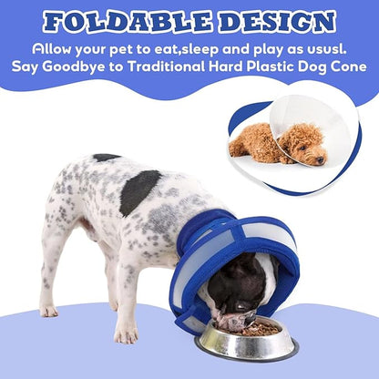 Soft Dog Cone for Dogs After Surgery,Foldable Dog's Cone Collar,Adjustable E Collar Alternative to Stop Licking,Pet Cones for Dog,Doggy Surgery Collar,Dogs Recovery Collars & Cones,Blue,L