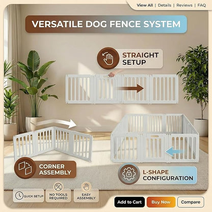 Dog Playpen with Door, Portable Large Puppy Playpen for Indoor & Outdoor Use, Tool-Free Assembly Modern Pet Play Pen for Dogs, Cats & Rabbit Cage