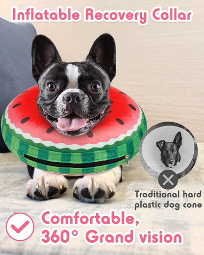 Inflatable Dog Pillow Cone Collar After Surgery, Donut Soft Neck Cone for Golden Retriever & German Shepherd Extra Large Dogs, etc, Recovery E Collar to Stop Licking Watermelon