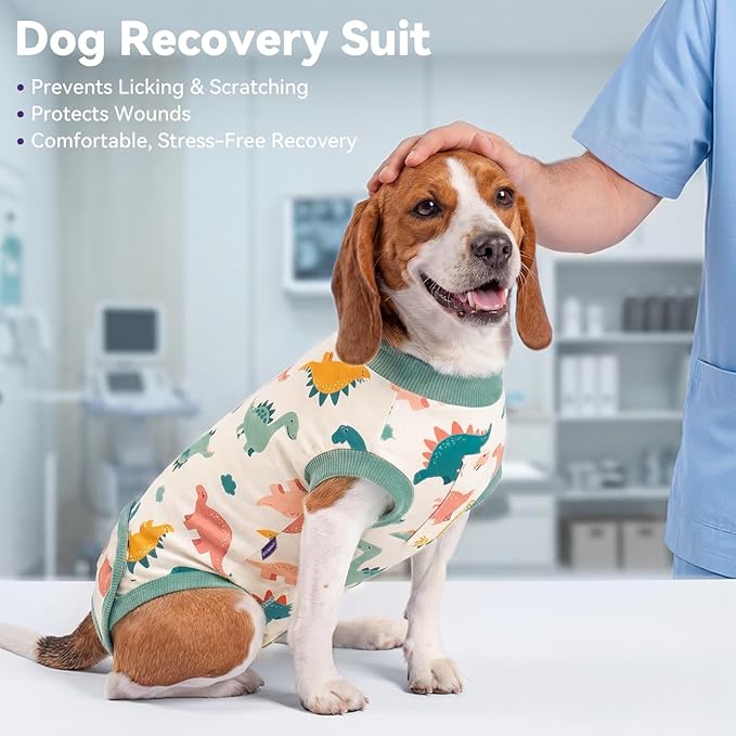 cyeollo Dog Surgery Recovery Suit for Male Female Dogs, Soft Dog Onesie, E-Collar & Cone Alternative, Spayed Neuter Surgical Suit, Anti-Licking Wound Body Suits for Small Dogs, Dinosaur S