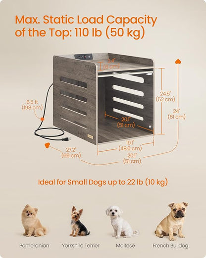 Feandrea Modern Dog Crate Furniture with Charging Station, Small Kennel Indoor with Flip-up Hidden Acrylic Door, for Small and Medium Dogs up to 22 lb, Pet Side End Table Cage, Heather Greige
