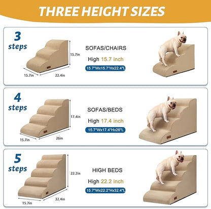 Aodisman Dog Steps for Bed, 4-Step Dog Stairs Ramp for Small Dogs and Cats, Indoor Non-Slip Pet Stairs Suitable for Older, Short-Legged, and Puppy Dogs to Climb Onto High Beds and Couch, 17.4" H,Khaki