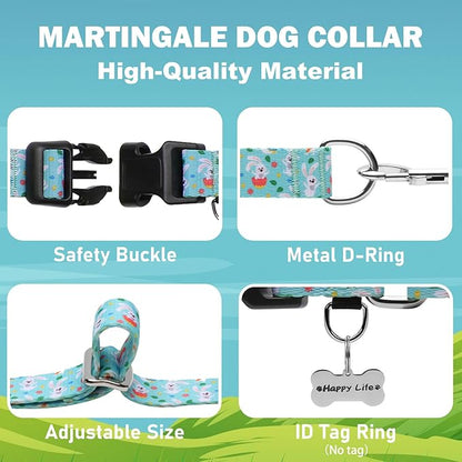 Easter Martingale Collar for Dogs with Buckle Bunny Dog Collar Adjustable Soft Nylon Girl Dog Collars for Large Dogs, Green Rabbit