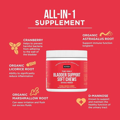 Natural Rapport Dog Bladder Support - The Only Bladder Support Chews Dogs Need - 120ct Supplements that Contain Cranberry and D- Mannose to Aid in Kidney Function