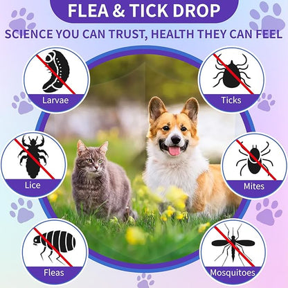 WEALLIN Flea and Tick Prevention Support for Cats and Dogs Natural Flea Treatment Drops with Multivitamin for Pets Oral Natural Supplement Flea and Tick Treatment Drops for All Breeds and Ages