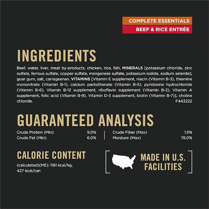 Purina Pro Plan Complete Essentials Classic Pate Dog Food,Beef and Rice Entrée - 13 oz. Cans,(Pack of 24)