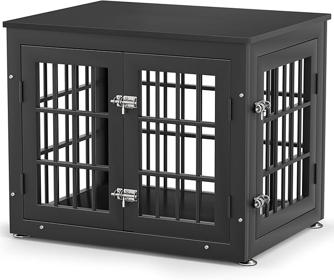 rehomerance 26 Inch Heavy Duty Dog Crate Furniture for Small Dogs, Decorative Pet House End Table, Wooden Cage Kennel Furniture Indoor, Black