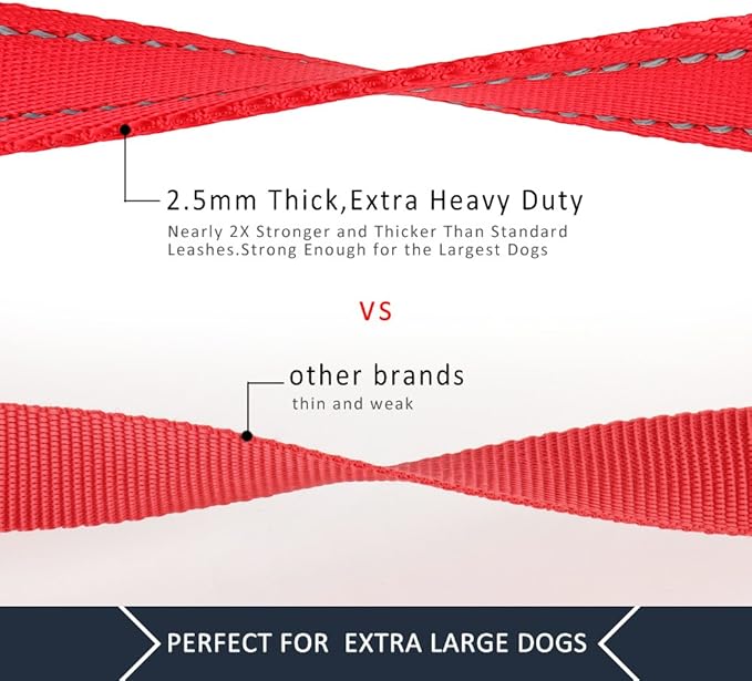 Plutus Pet Double Handle Dog Leash 4ft, Heavy Duty, Reflective Dual Handle Dog Leash for Safety Training, for Medium Large Dogs,2 Handle Leads(Red)