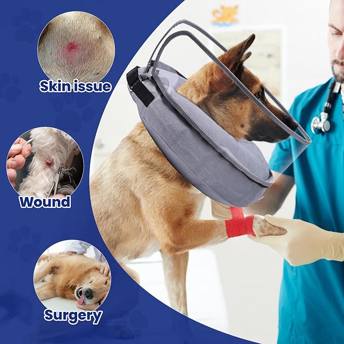 BARKLESS Dog Cone, Inflatable Dog Cone After Surgery, Soft Surgery Collar with Enhanced Anti-Licking Guard Shield for Pets, Patented Protective Donut Collar (Grey, S (Neck: 5"-8"))