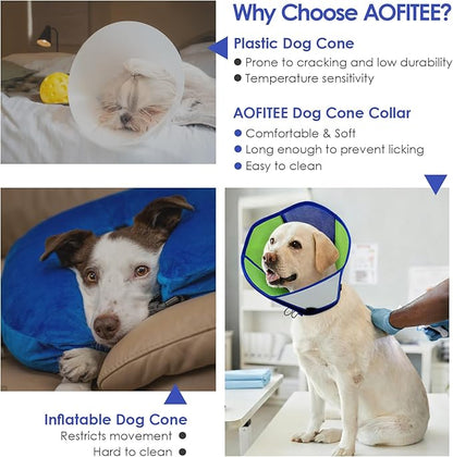 AOFITEE Large Dog Cone - Soft Dog Cone to Stop Licking, Adjustable Extra Large Cones Dogs for Wound Healing, Pet Elizabethan Cones Collar After Surgery, XL Fabric Pet E-Collar, Bluegreen X-Large