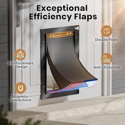 Cat Door for Door, All Aluminum Frame, Small Pet Door for Interior and Exterior, Heavy Duty Doggy Door, Double Magnetic Flaps, Thermal Tnsulation, Energy Efficient, Sliding Lock Panel(Pets Up to 22Lb)