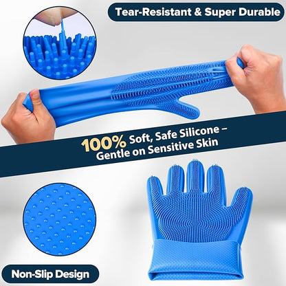 Augwind 6PCS Pet Grooming Kit for Dogs,Cats and Horses | Dog Washing Gloves | Dog Bath Brush | Dog Bath Gloves | Dog Shampoo Brush | Pet Grooming Gloves | Dog Bath Supplies (Navy Blue)