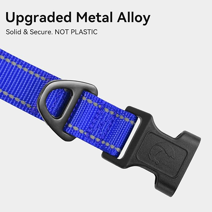 Joytale Reflective Dog Collar, Soft Neoprene Padded, Metal D-Ring, Nylon Pet Collar Adjustable for Small Dogs, Navy Blue, S