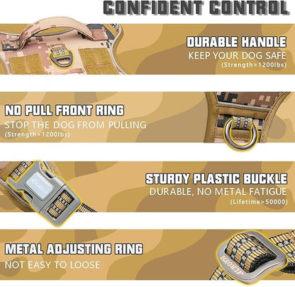AUROTH Tactical Dog Harness for Small Medium Dogs No Pull Adjustable Pet Harness Reflective K9 Working Training Easy Control Pet Vest Military Service Dog Harnesses Desert Camo S
