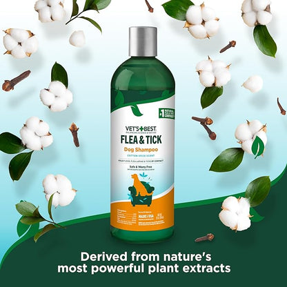 Vet's Best Natural Flea & Tick Dog Shampoo – Plant-Based Formula with Cotton Spice Scent – Natural Dog Shampoo with Essential Oils for Flea and Tick Support – Made in USA – 12 oz Bottle