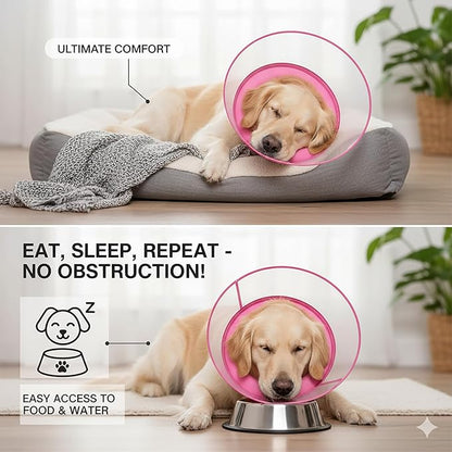 2-in-1 Soft Inflatable Dog Cone Collar Alternative with Enhanced Anti-Licking Guard Shield, Dog Collar After Surgery, Adjustable Recovery Cones for Large Medium Small Dogs and Cats (Pink, M)
