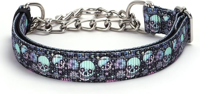 Choke Collar for Dogs，Stainless Steel Chain Collar Martingale, No Pull Slip Cinch Training Escape Proof Heavy Duty Dog Collar for Small Medium Large Pet Boy Male Dogs，Skull L
