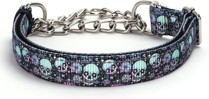 Chain Martingale Collar for Dogs Stainless, No Pull Slip Cinch Choker Choke Collar Training Escape Proof Heavy Duty Dog Collar for Small Medium Large Pet Boy Male Dogs，Skull XL