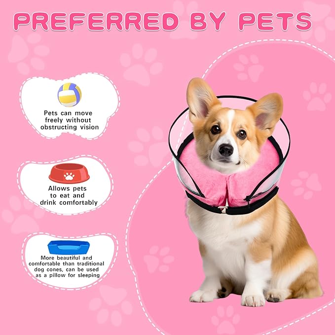 MRSOHRET Dog Cone, Dog Surgery Collar, Inflatable Cones for Small Medium Large Dogs, Pink Recovery Collar, Does not Impede Vision (S Pink)