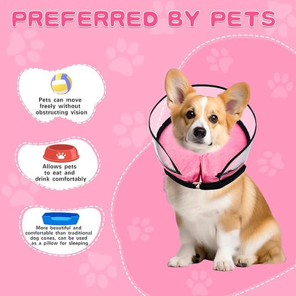 MRSOHRET Dog Cone, Dog Surgery Collar, Inflatable Cones for Small Medium Large Dogs, Pink Recovery Collar, Does not Impede Vision (S Pink)