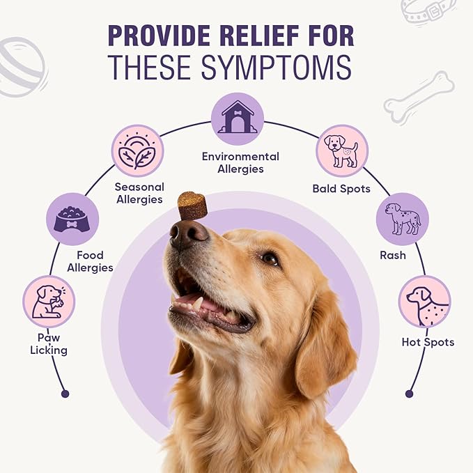Dog Allergy Chews 200ct - Dog Allergy and Itching Skin Relief Anti Itch Aller Immune Bites for Dogs licking Paws Treatment Relief Itchy Chew Probiotics Vitamins for Skin and Coat Allergies - Lamb