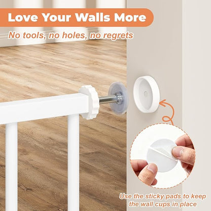 34" Extra Tall Baby Gate for Stairs, Auto Close Stroller Friendly Dog Gate Indoor for Doorways, Pressure Mounted 29"-51" Wide Baby Gate, Easy Walk Through Gate for Children & Pets, White