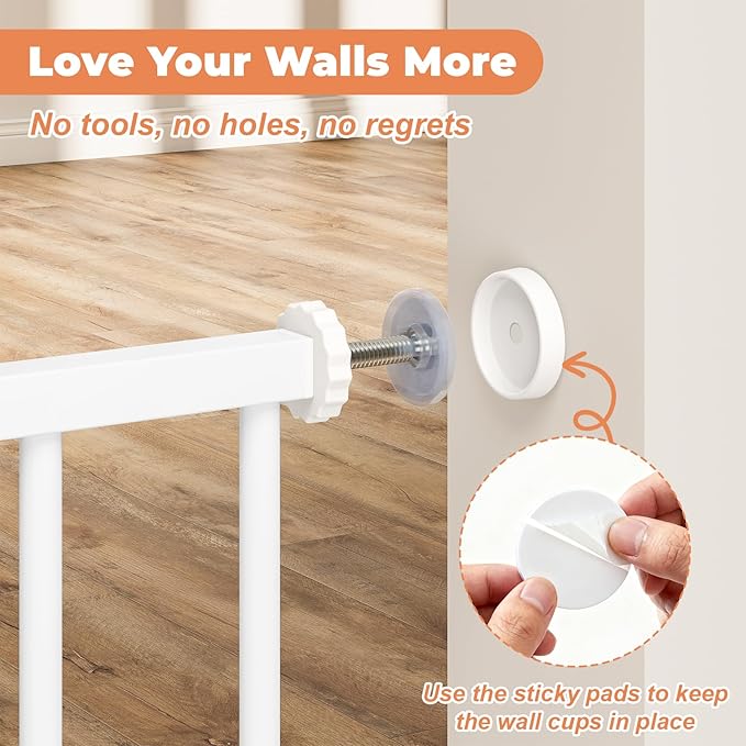 34" Extra Tall Baby Gate for Stairs, Auto Close Stroller Friendly Dog Gate Indoor for Doorways, Pressure Mounted 29"-40" Wide Baby Gate, Easy Walk Through Gate for Children & Pets, White