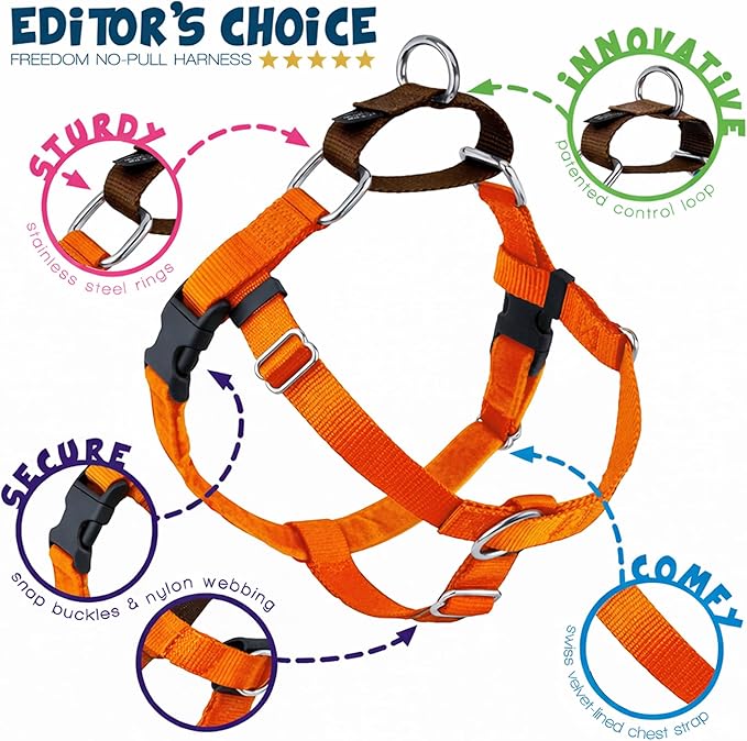 2 Hounds Design Freedom No Pull Dog Harness, Adjustable Harness, Easy Walking & Comfortable Control, Fits Small, Medium & Large Dogs, Solid Colors, Made in USA, 1" MD, Rust