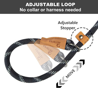 5 FT Slip Lead Dog Leash, Heavy Duty Rope Leash for Small Medium Large Dogs, No Pull Training Lead with Reflective Thread, Strong Comfortable Loop Leash (Black Stripe, Medium(3/8"))