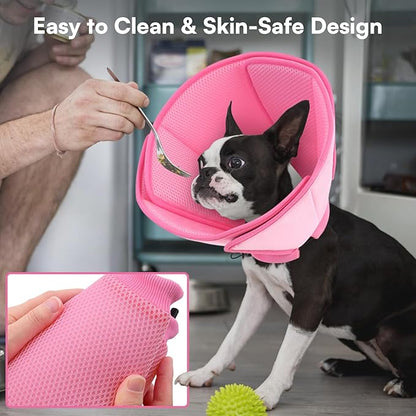 Queenmore Dog Cone,Soft Dog Cones for Large Dogs After Surgery,Comfy Cone for Dogs to Stop Licking, Adjustable Recovery Collar,Elizabethan Pet E-Collar for Wound Healing,Pink,L