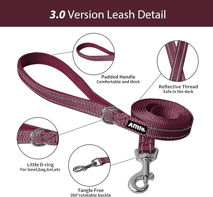 AIITLE No Pull Dog Harness and Leash Set, Christmas Step in Adjustable Dog Harness with Padded Vest for All Weather, Dog Leash with Soft Padded Handle, Easy to Put on Small and Medium Dogs Burgundy S