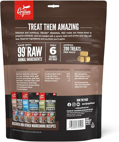 ORIJEN Grain Free High Protein Freeze Dried Dog Treats Regional Red Recipe 8oz Bag