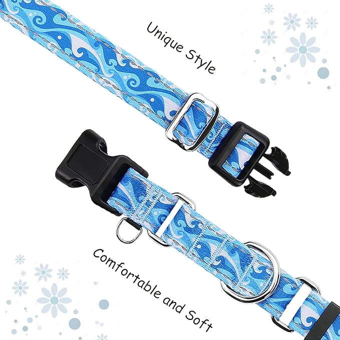 Reflective Martingale Collar with Quick Release Buckle Anti Pulling Boy Male Adjustable Dog Collars (Blue Waves, Small)