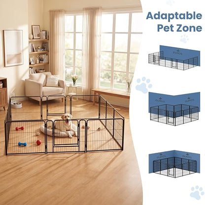 DUMOS Dog Playpen Indoor, Metal 24 Inch 12 Panels Foldable Pet Fence with Door, Outdoor Small Medium Large Dog Puppy Portable Exercise Play Pen for RV Camping, Trips, Play Yard