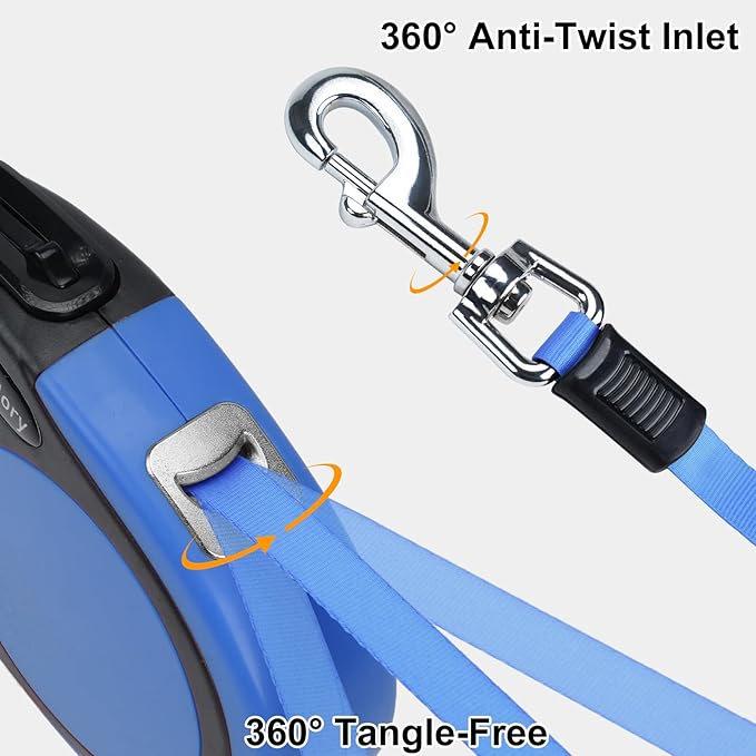 Taglory Retractable Dog Leash, 16ft No Tangle Leash Retractable for Medium and Large Dogs Up to 100 lbs, One-Handed Brake, Pause, Lock, Blue