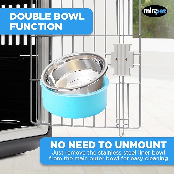 Mirapet's Dog Water Bowl & Cat Food Bowl Set of 2 - Multipurpose Pet Bowl Set - Premium Quality Cat Water Bowl Made for The Perfect Feeding Experience - No-Spill Dog Bowl for Crate (Small, Blue)