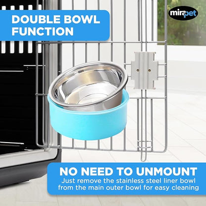 Mirapet's Dog Water Bowl & Cat Food Bowl Set of 2 - Multipurpose Pet Bowl Set - Premium Quality Cat Water Bowl Made for The Perfect Feeding Experience - No-Spill Dog Bowl for Crate (Small, Blue)