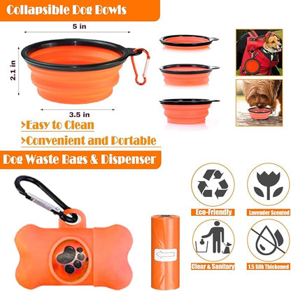 No Pull Dog Harness, Collar & Leash Set | Includes Dog Seat Belt, Collapsible Bowls & Poop Bag Dispenser. Ideal for Training, Walking, Hiking. Fits Small to Large Dogs(Orange-S)