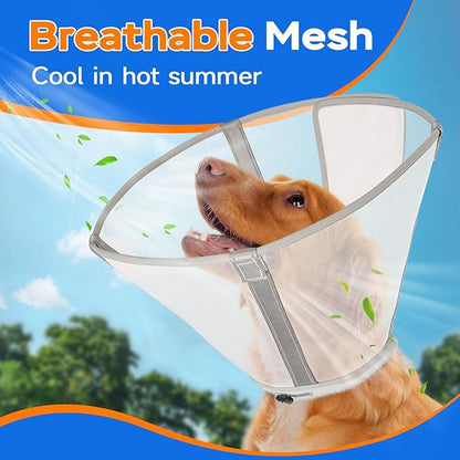 Breathable Mesh Dog Cone Collar for Surgery, Soft Elizabethan Recovery Alternative to Stop Licking,Pet Neck Collar for Large Medium Small Breeds(Grey,6)