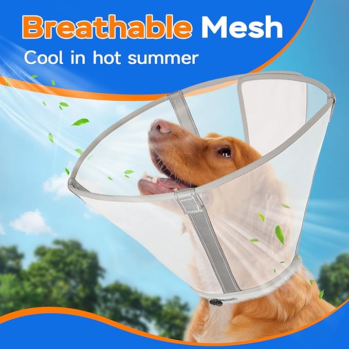 Breathable Mesh Dog Cone Collar for Surgery, Soft Elizabethan Recovery Alternative to Stop Licking,Pet Neck Collar for Large Medium Small Breeds(Grey,5)