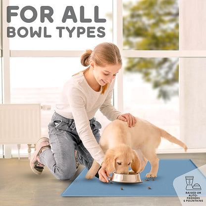Dog Food Mat - Raised Edges Dogs Mat for Food and Water Prevent Spill, Waterproof Cat Food Mats Protect Floors, Easy Clean Dog Bowl Mats for Food and Water, Silicone Pet Food Tray