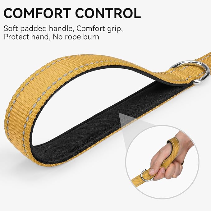 Joytale Dog Leash, 5 FT Double-Sided Reflective, Padded Handle Nylon Heavy Duty Leashes for Small Dogs Walking, Khaki
