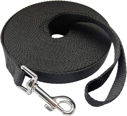 Nylon Training Dog Leash for Small Medium Large Dogs, 15ft 20ft 30ft 50ft Long Leash Dog/Puppy Lead for Obedience Recall Training, Camping (1" x 50ft, Black)
