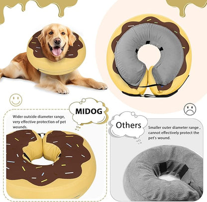 MIDOG Soft Inflatable Dog Cone, Donut E-Collar Alternative for After Surgery, Prevents Licking, Allowing Normal Eating & Vision, Comfortable Recovery Collar for Small Medium Large Dogs & Cats,Brown-XS