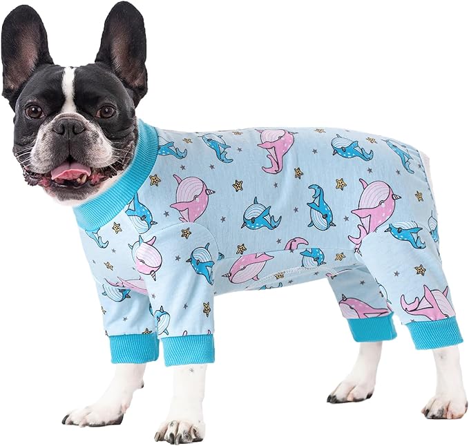 Dog Recovery Suit for Surgery Small Medium Dogs Onesie, Cute Soft Dog Pajamas Bodysuit Cone Alternative Prevent Licking Recovery Suit Female Male (Dolphins, X-Large)
